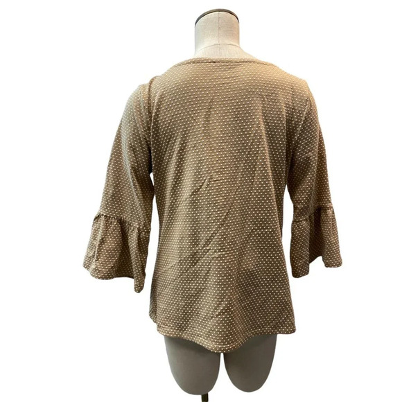 Talbots Tan White Polka Dot 3/4 length sleeve Shirt - Picture 4 of 4
